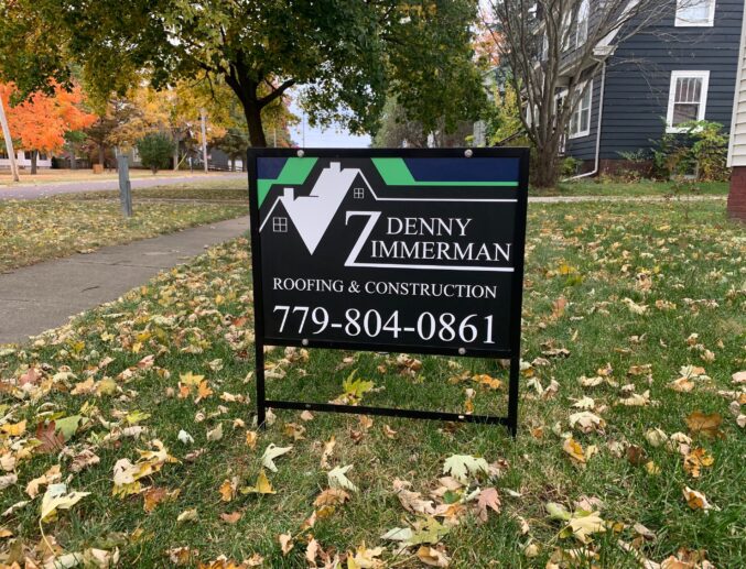 A Denny Zimmerman Roofing yard sign
