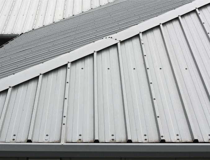 The corner of an aluminum metal roof