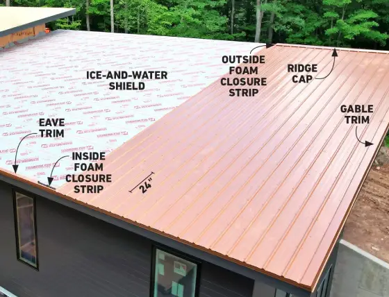 Metal roofing Central Illinois installation with ridge cap and gable trim